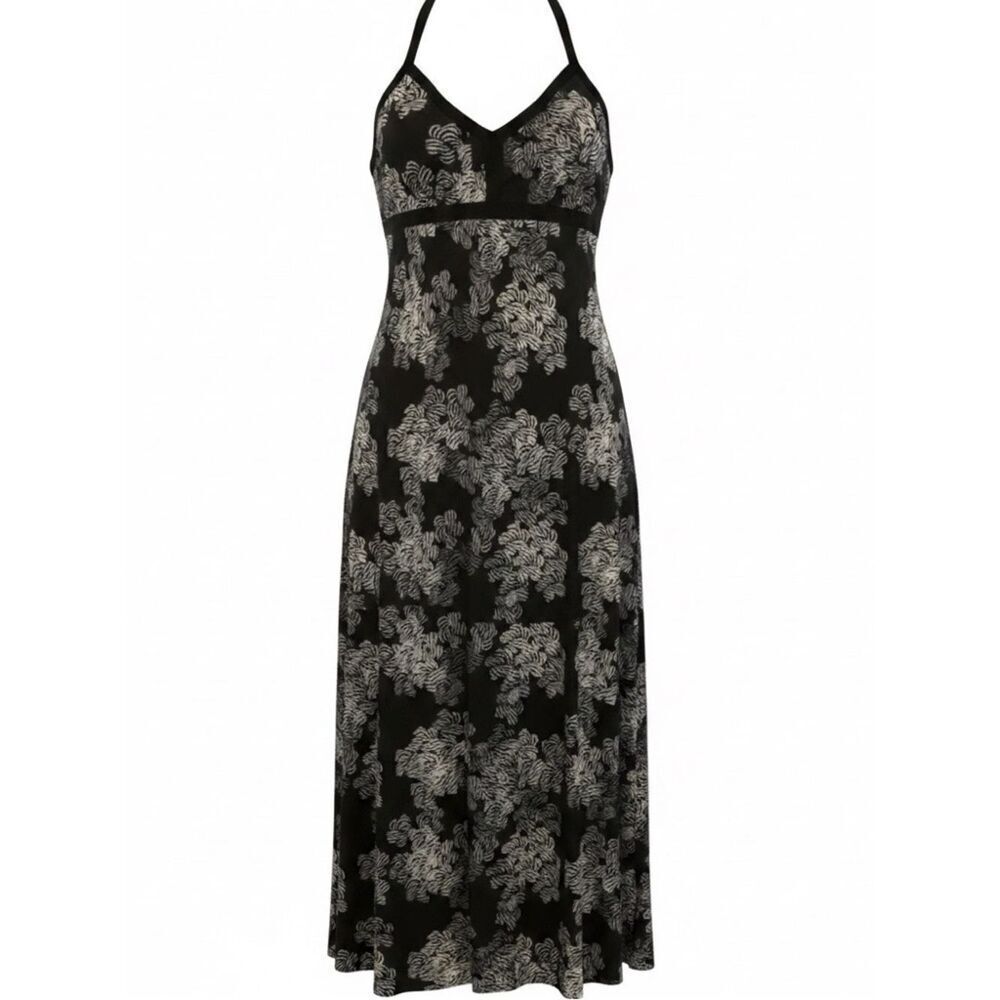 J. CREW Black White & Gray “techno” Floral Pattern Halter Tie Midi Dress Size 14